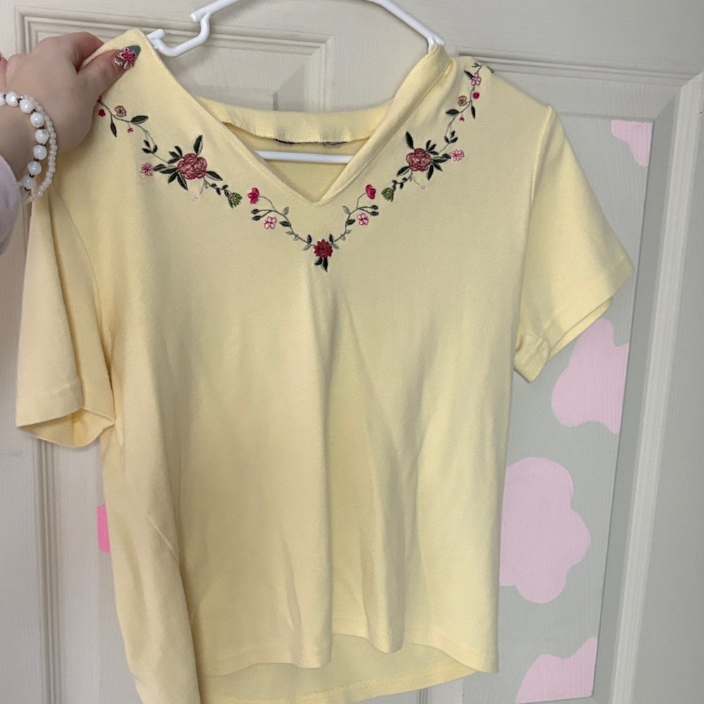 Yellow Floral Embroidered Women's Top